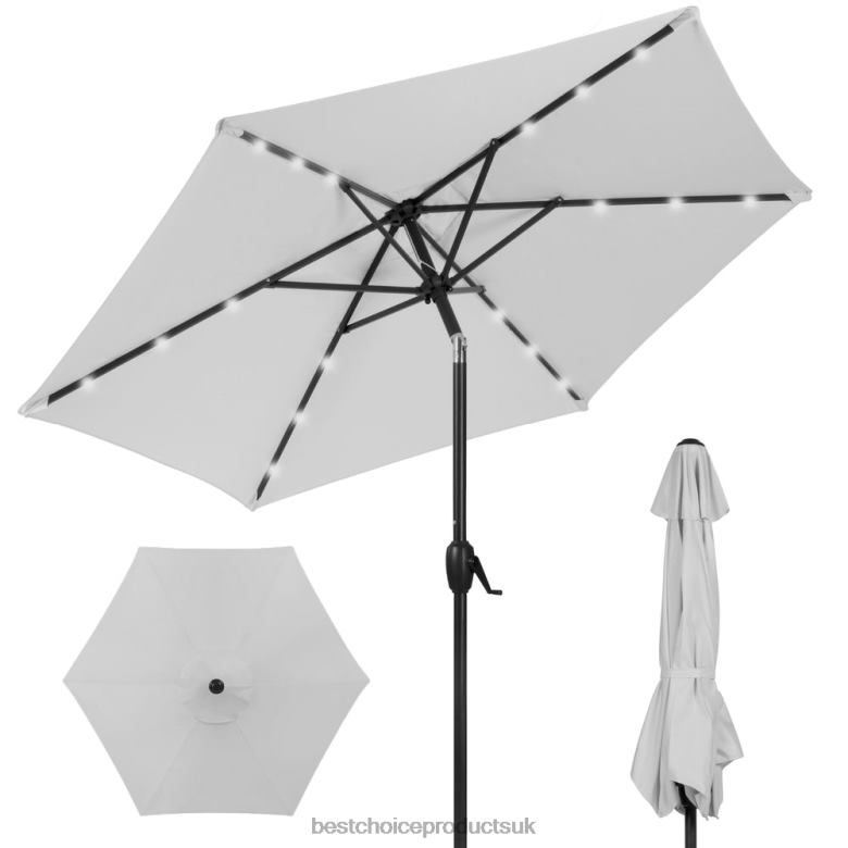 Outdoor Living | Best Choice ProductsOutdoor Solar Patio Umbrella w/ Push Button Tilt, Crank Lift N62R866 Fog Grey