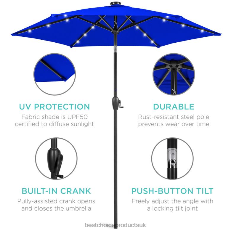 Outdoor Living | Best Choice ProductsOutdoor Solar Patio Umbrella w/ Push Button Tilt, Crank Lift N62R867 Resort Blue