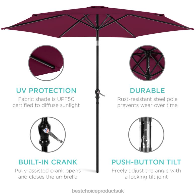 Outdoor Living | Best Choice ProductsOutdoor Steel Market Patio Umbrella Decoration w/ Tilt, Crank Lift N62R1367 Burgundy