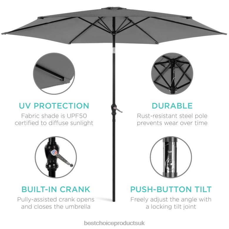 Outdoor Living | Best Choice ProductsOutdoor Steel Market Patio Umbrella Decoration w/ Tilt, Crank Lift N62R1368 Gray