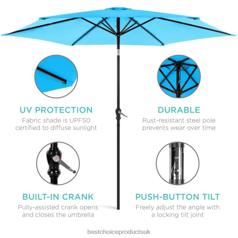 Outdoor Living | Best Choice ProductsOutdoor Steel Market Patio Umbrella Decoration w/ Tilt, Crank Lift N62R1369 Sky Blue