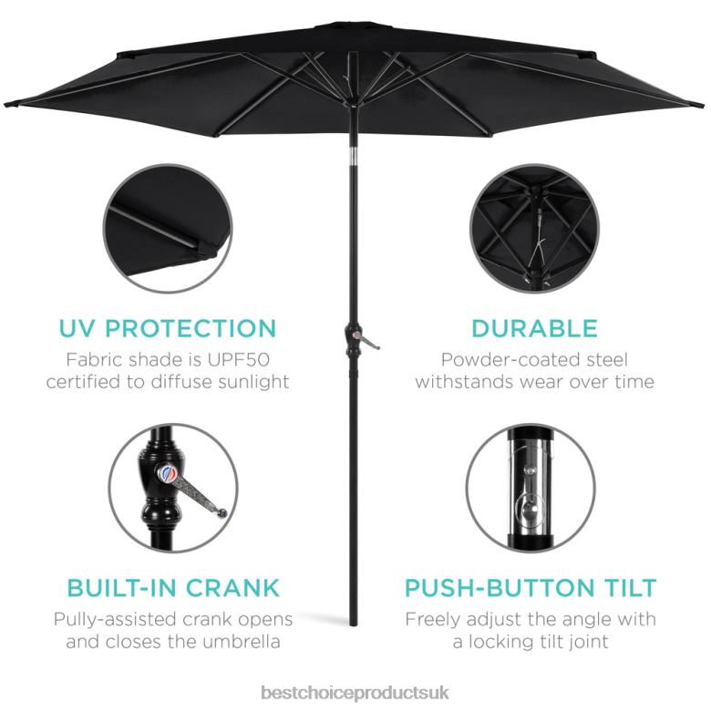Outdoor Living | Best Choice ProductsOutdoor Steel Market Patio Umbrella Decoration w/ Tilt, Crank Lift N62R1375 Black