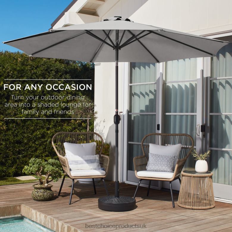 Outdoor Living | Best Choice ProductsOutdoor Steel Market Patio Umbrella Decoration w/ Tilt, Crank Lift N62R1378 Fog Gray