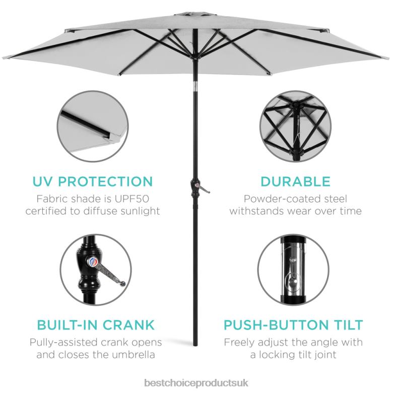Outdoor Living | Best Choice ProductsOutdoor Steel Market Patio Umbrella Decoration w/ Tilt, Crank Lift N62R1378 Fog Gray