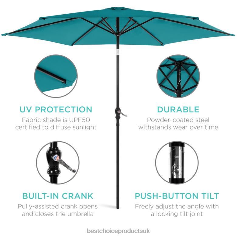 Outdoor Living | Best Choice ProductsOutdoor Steel Market Patio Umbrella Decoration w/ Tilt, Crank Lift N62R1379 Cerulean