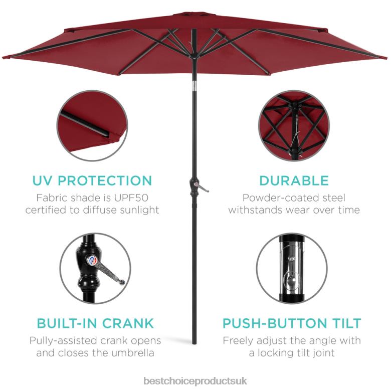 Outdoor Living | Best Choice ProductsOutdoor Steel Market Patio Umbrella Decoration w/ Tilt, Crank Lift N62R1381 Red