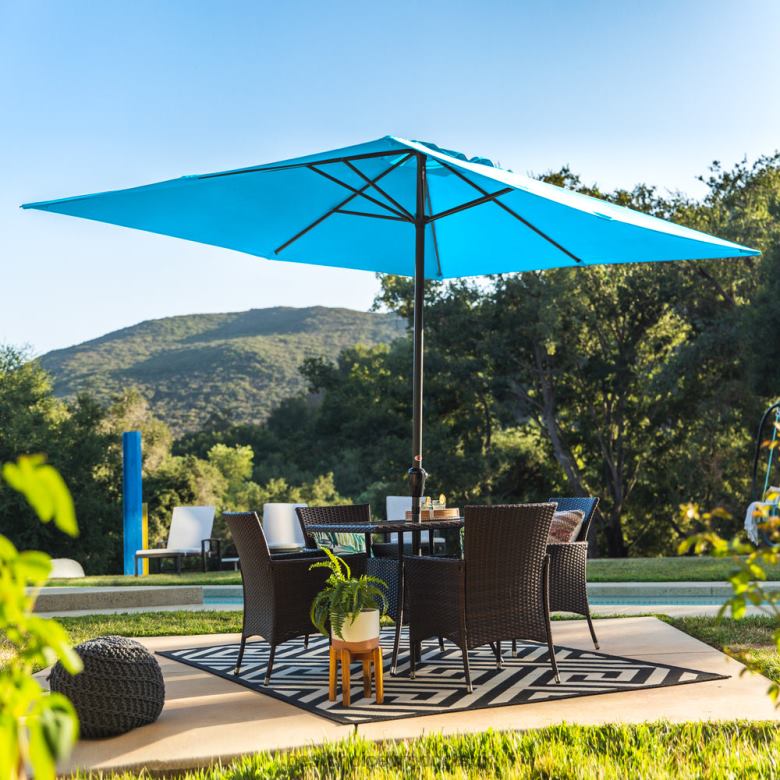 Outdoor Living | Best Choice ProductsRectangular Patio Umbrella w/ Easy Crank, UV-Resistant Fabric N62R1422 Light Blue