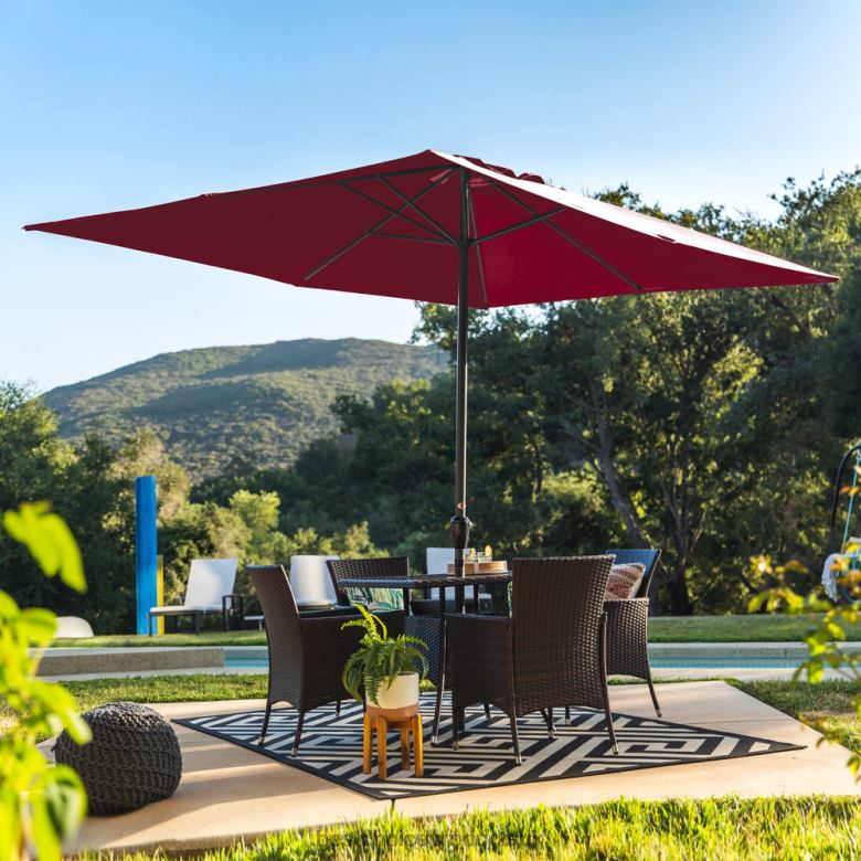 Outdoor Living | Best Choice ProductsRectangular Patio Umbrella w/ Easy Crank, UV-Resistant Fabric N62R1423 Burgundy