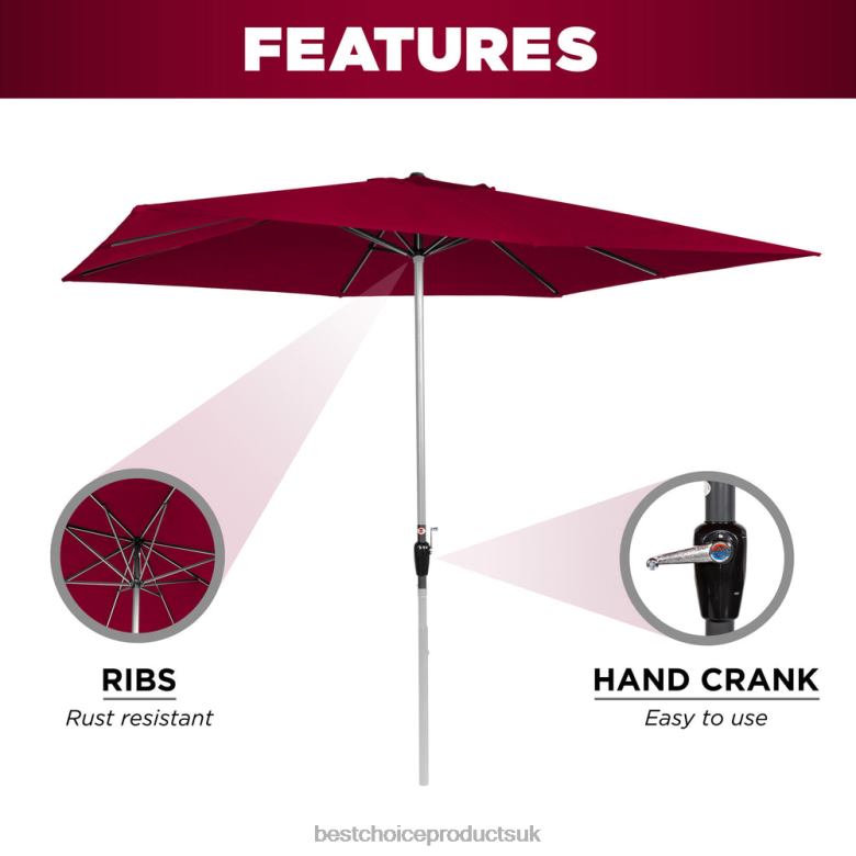 Outdoor Living | Best Choice ProductsRectangular Patio Umbrella w/ Easy Crank, UV-Resistant Fabric N62R1423 Burgundy