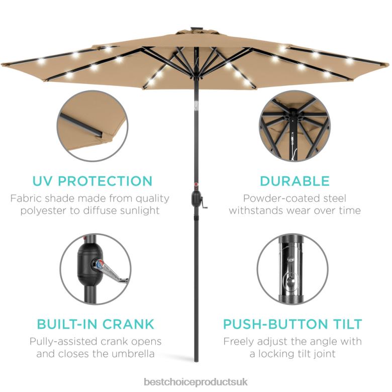 Outdoor Living | Best Choice ProductsSolar LED Lighted Patio Umbrella w/ Tilt Adjustment, UV-Resistance N62R1334 Tan