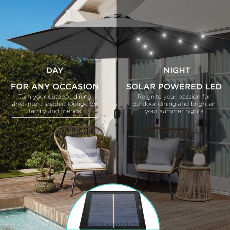 Outdoor Living | Best Choice ProductsSolar LED Lighted Patio Umbrella w/ Tilt Adjustment, UV-Resistance N62R1338 Gray