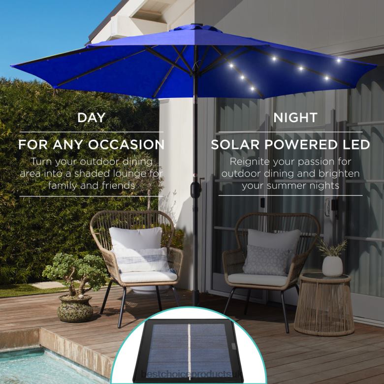 Outdoor Living | Best Choice ProductsSolar LED Lighted Patio Umbrella w/ Tilt Adjustment, UV-Resistance N62R1345 Resort Blue