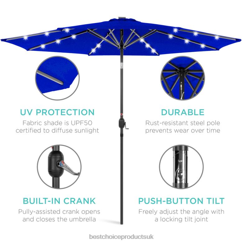 Outdoor Living | Best Choice ProductsSolar LED Lighted Patio Umbrella w/ Tilt Adjustment, UV-Resistance N62R1345 Resort Blue