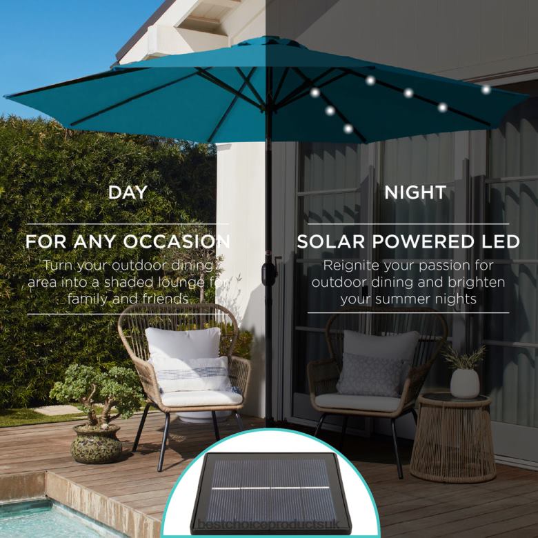 Outdoor Living | Best Choice ProductsSolar LED Lighted Patio Umbrella w/ Tilt Adjustment, UV-Resistance N62R1348 Cerulean