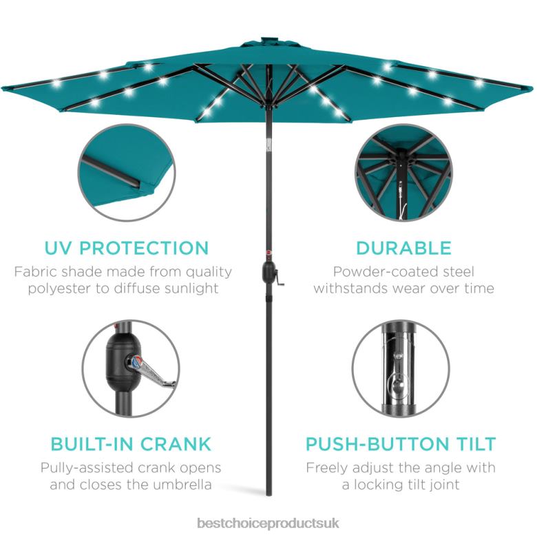 Outdoor Living | Best Choice ProductsSolar LED Lighted Patio Umbrella w/ Tilt Adjustment, UV-Resistance N62R1348 Cerulean