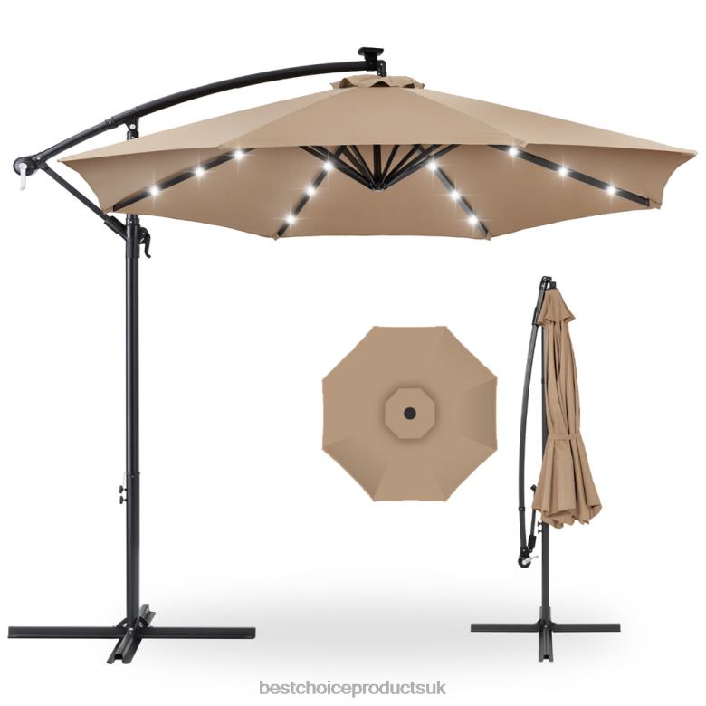 Outdoor Living | Best Choice ProductsSolar LED Offset Hanging Patio Umbrella w/ Crank Tilt Adjustment N62R841 Tan