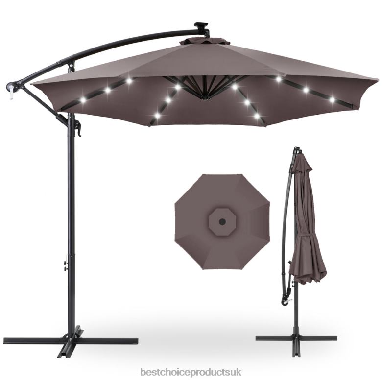 Outdoor Living | Best Choice ProductsSolar LED Offset Hanging Patio Umbrella w/ Crank Tilt Adjustment N62R842 Deep Taupe