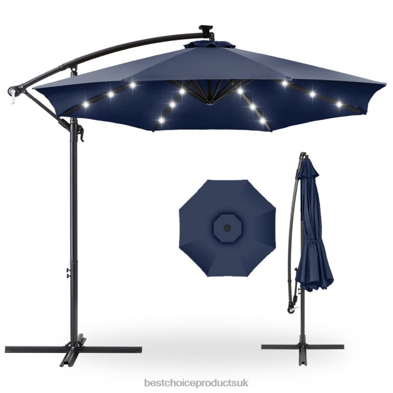 Outdoor Living | Best Choice ProductsSolar LED Offset Hanging Patio Umbrella w/ Crank Tilt Adjustment N62R845 Navy Blue