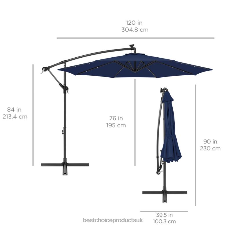 Outdoor Living | Best Choice ProductsSolar LED Offset Hanging Patio Umbrella w/ Crank Tilt Adjustment N62R845 Navy Blue