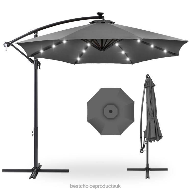 Outdoor Living | Best Choice ProductsSolar LED Offset Hanging Patio Umbrella w/ Crank Tilt Adjustment N62R847 Gray