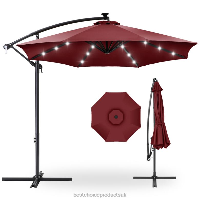 Outdoor Living | Best Choice ProductsSolar LED Offset Hanging Patio Umbrella w/ Crank Tilt Adjustment N62R848 Burgundy