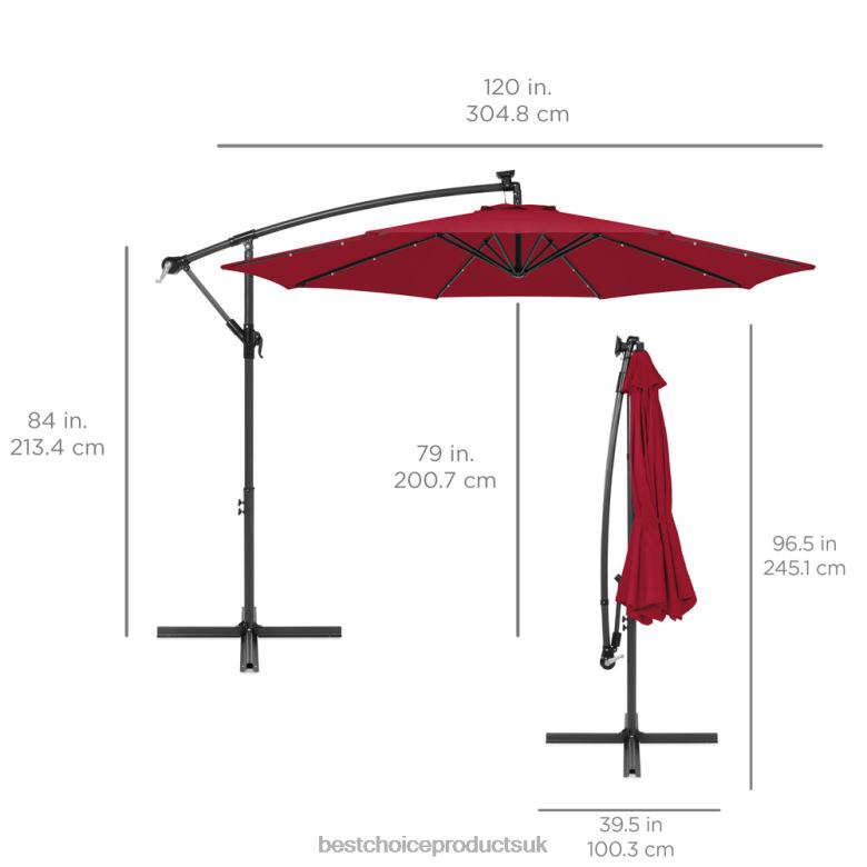 Outdoor Living | Best Choice ProductsSolar LED Offset Hanging Patio Umbrella w/ Crank Tilt Adjustment N62R848 Burgundy