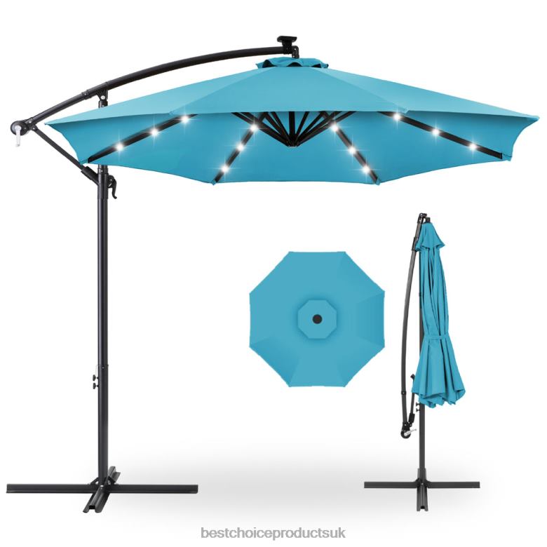 Outdoor Living | Best Choice ProductsSolar LED Offset Hanging Patio Umbrella w/ Crank Tilt Adjustment N62R849 Sky Blue