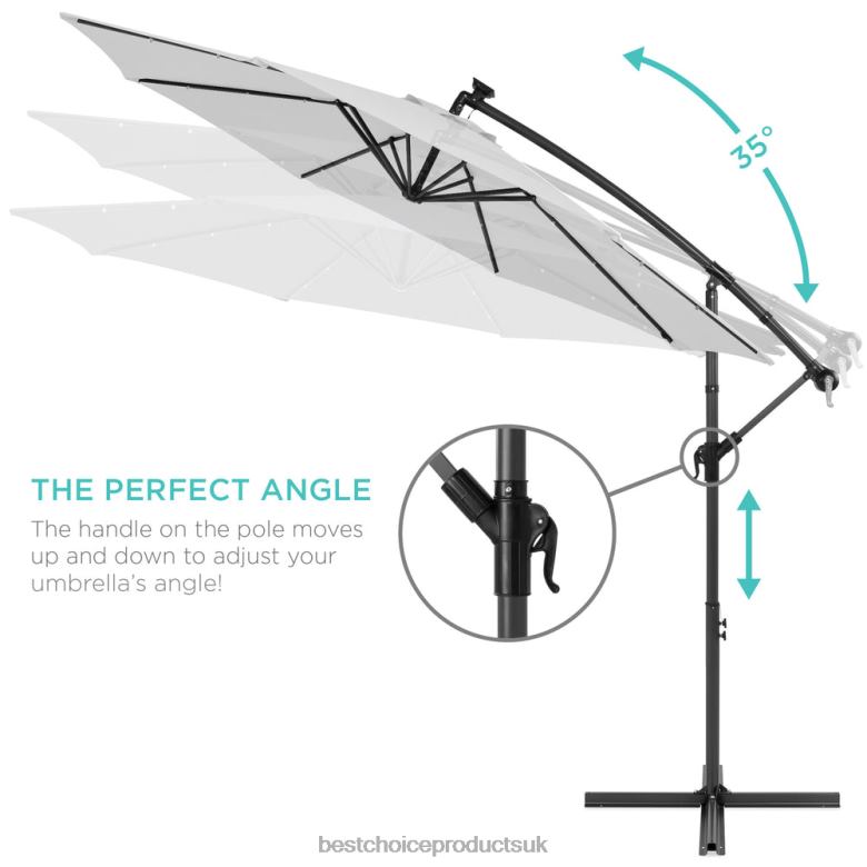 Outdoor Living | Best Choice ProductsSolar LED Offset Hanging Patio Umbrella w/ Crank Tilt Adjustment N62R850 Fog Gray