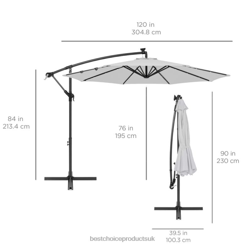 Outdoor Living | Best Choice ProductsSolar LED Offset Hanging Patio Umbrella w/ Crank Tilt Adjustment N62R850 Fog Gray