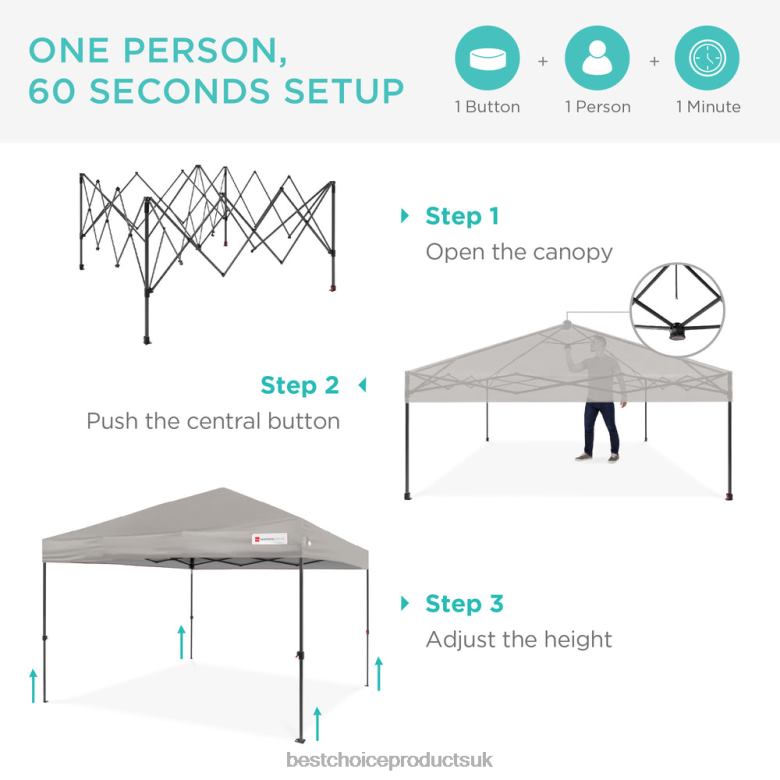 Outdoor Living | Best Choice ProductsOne-Person Setup Instant Pop Up Canopy w/ Wheeled Bag N62R1055 Light Gray