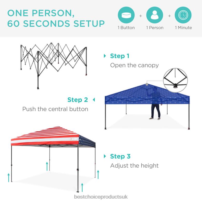Outdoor Living | Best Choice ProductsOne-Person Setup Instant Pop Up Canopy w/ Wheeled Bag N62R1059 American Flag
