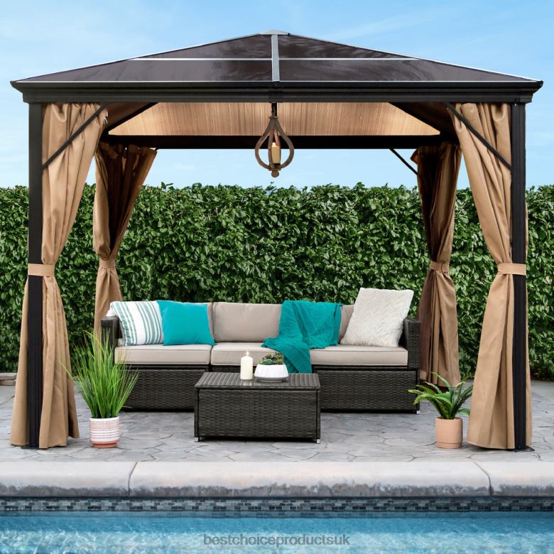 Outdoor Living | Best Choice ProductsOutdoor Hardtop Gazebo w/ Aluminum Frame, Side Curtains, Netting N62R856 Brown