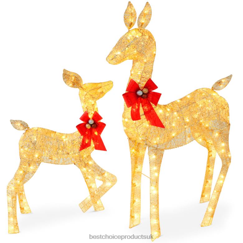 Seasonal Best Choice Products2-Piece Lighted Christmas Deer Family Outdoor Decor Set with LED Lights N62R171 Gold
