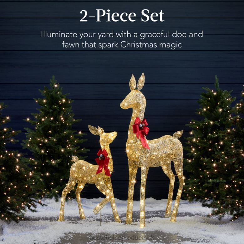 Seasonal Best Choice Products2-Piece Lighted Christmas Deer Family Outdoor Decor Set with LED Lights N62R171 Gold