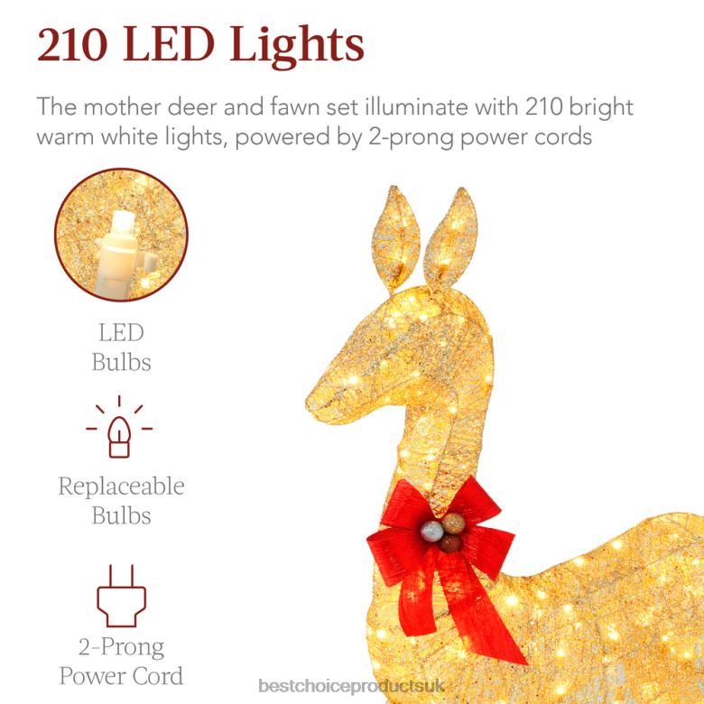 Seasonal Best Choice Products2-Piece Lighted Christmas Deer Family Outdoor Decor Set with LED Lights N62R171 Gold