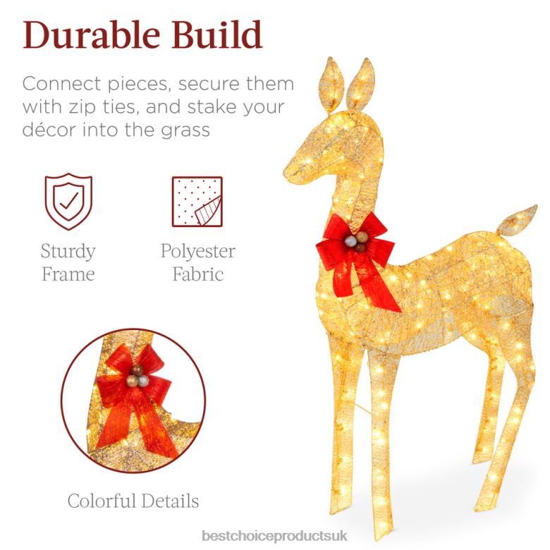 Seasonal Best Choice Products2-Piece Lighted Christmas Deer Family Outdoor Decor Set with LED Lights N62R171 Gold