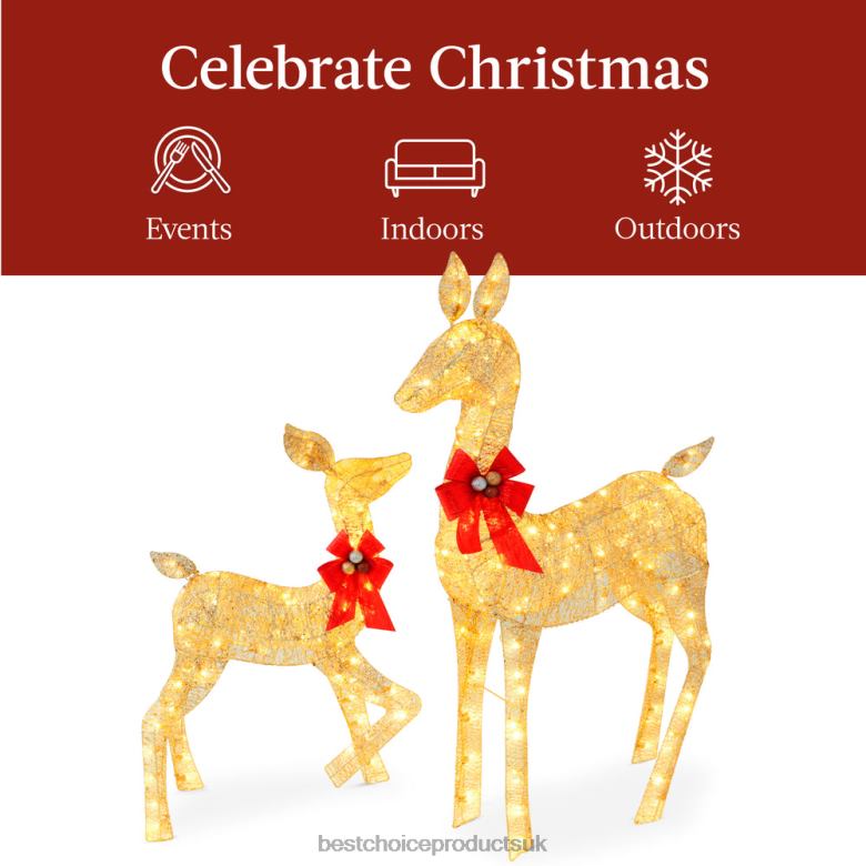 Seasonal Best Choice Products2-Piece Lighted Christmas Deer Family Outdoor Decor Set with LED Lights N62R171 Gold