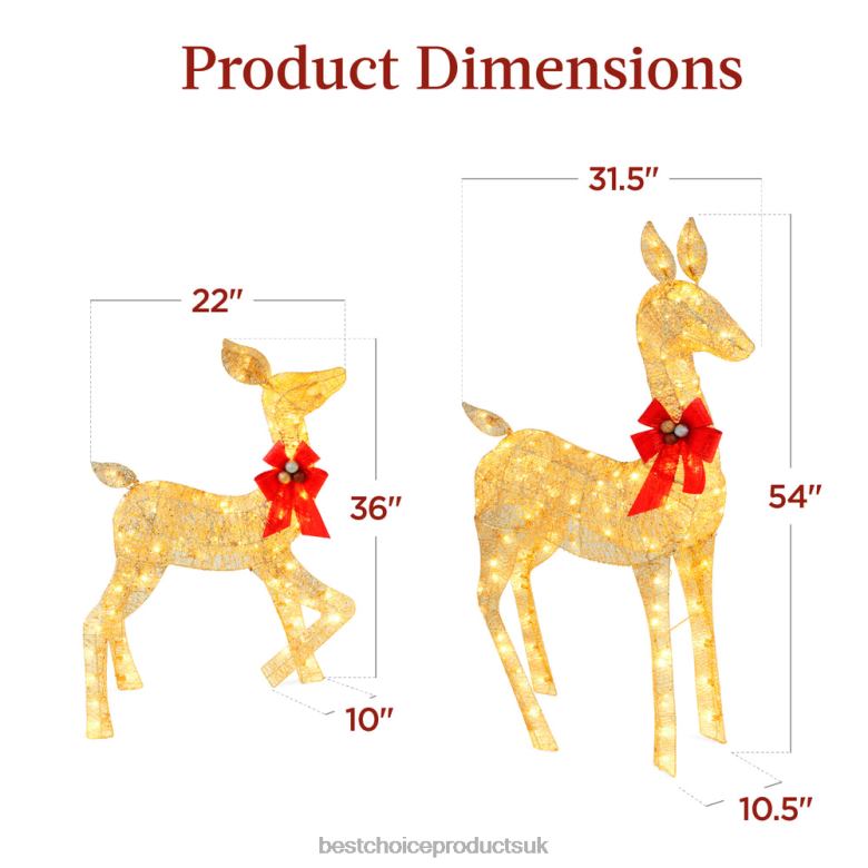 Seasonal Best Choice Products2-Piece Lighted Christmas Deer Family Outdoor Decor Set with LED Lights N62R171 Gold
