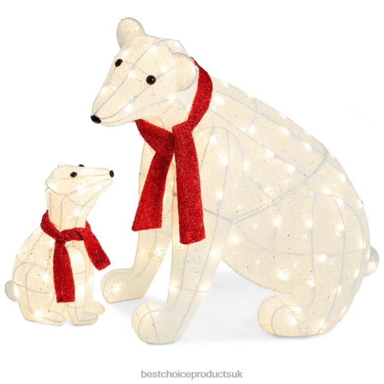 Seasonal Best Choice Products2-Piece Lighted Polar Bear Family Outdoor Decor Set w/ LED Lights N62R98 Red/White
