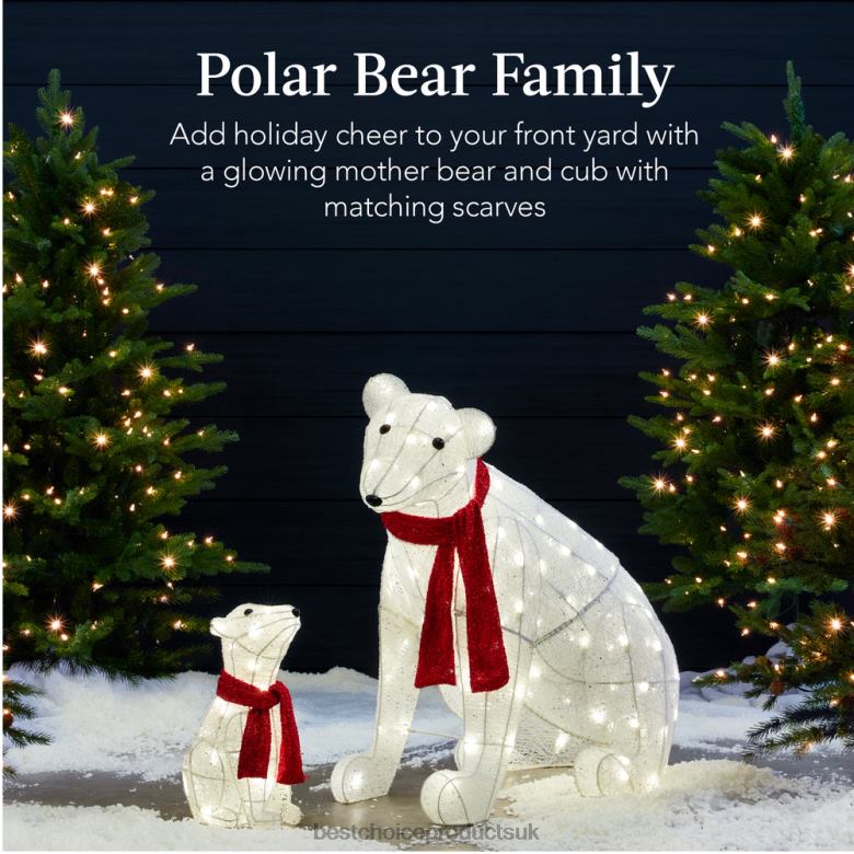 Seasonal Best Choice Products2-Piece Lighted Polar Bear Family Outdoor Decor Set w/ LED Lights N62R98 Red/White