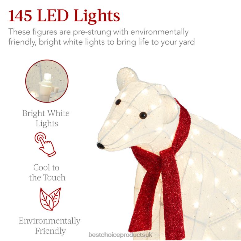 Seasonal Best Choice Products2-Piece Lighted Polar Bear Family Outdoor Decor Set w/ LED Lights N62R98 Red/White