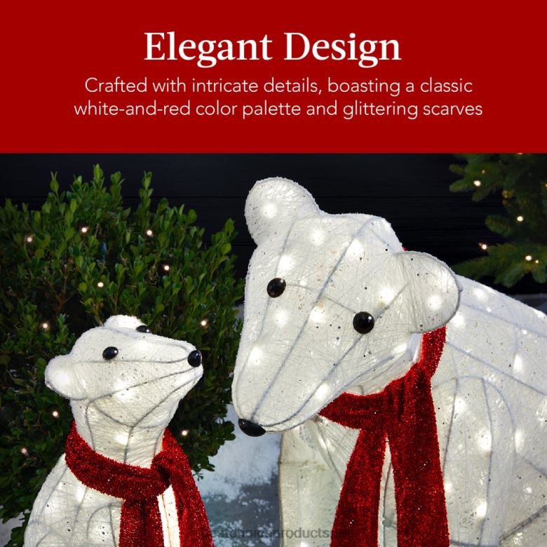 Seasonal Best Choice Products2-Piece Lighted Polar Bear Family Outdoor Decor Set w/ LED Lights N62R98 Red/White