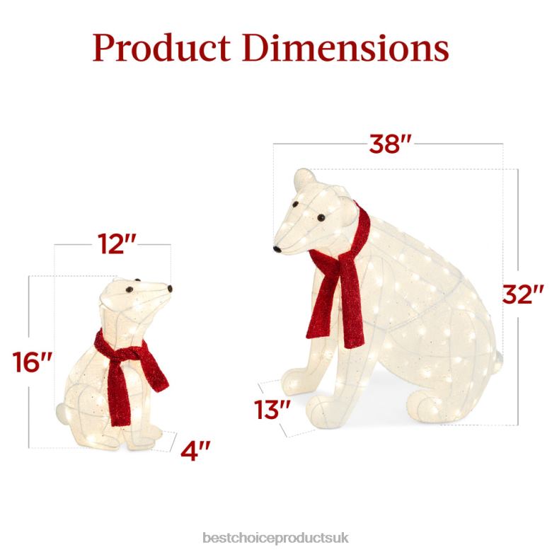 Seasonal Best Choice Products2-Piece Lighted Polar Bear Family Outdoor Decor Set w/ LED Lights N62R98 Red/White