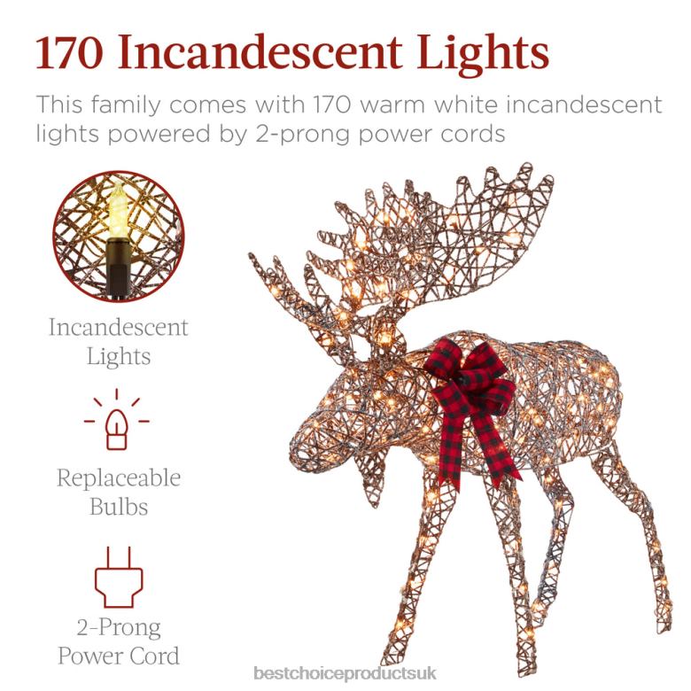 Seasonal Best Choice Products2-Piece Moose Family Lighted Outdoor Christmas Decoration Set w/ 170 Lights N62R108 Brown