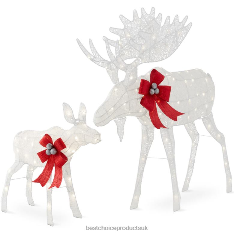 Seasonal Best Choice Products2-Piece Moose Family Lighted Outdoor Christmas Decoration Set w/ LED Lights N62R71 White