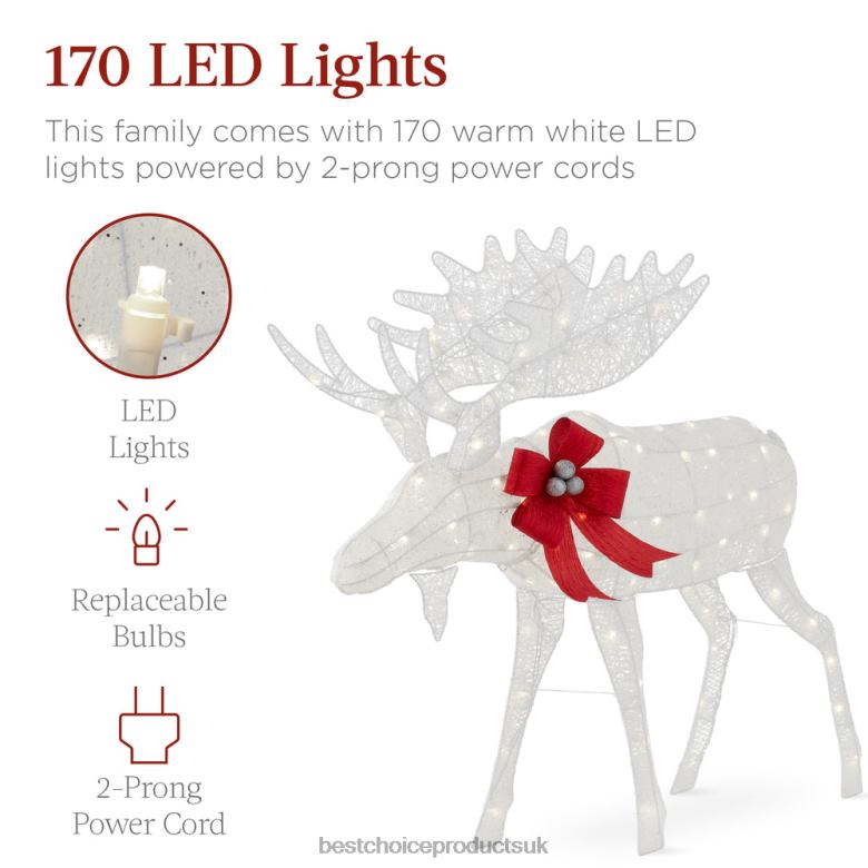 Seasonal Best Choice Products2-Piece Moose Family Lighted Outdoor Christmas Decoration Set w/ LED Lights N62R71 White