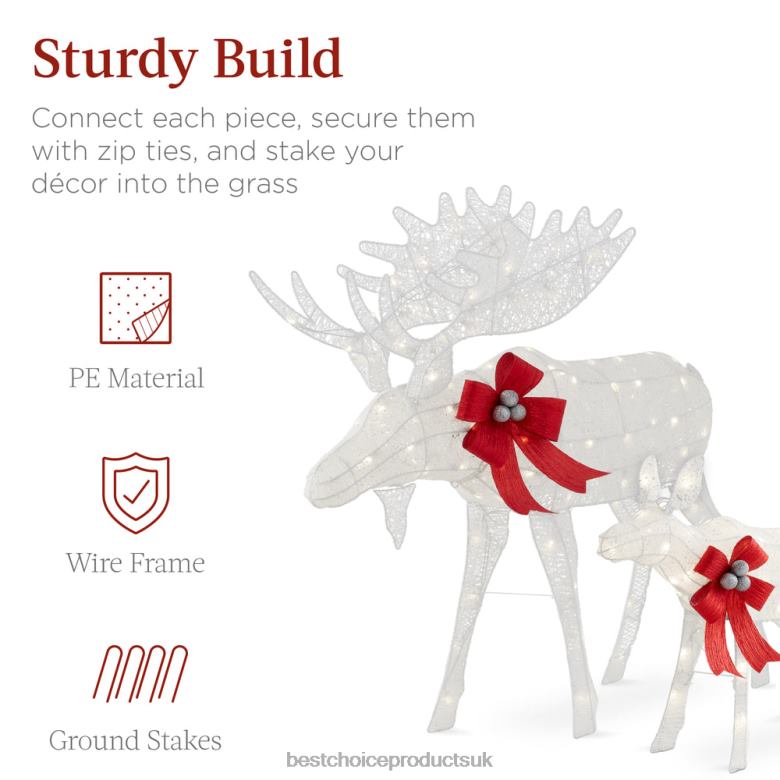 Seasonal Best Choice Products2-Piece Moose Family Lighted Outdoor Christmas Decoration Set w/ LED Lights N62R71 White