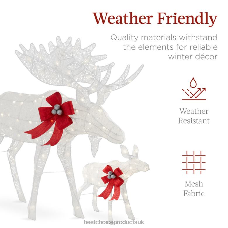 Seasonal Best Choice Products2-Piece Moose Family Lighted Outdoor Christmas Decoration Set w/ LED Lights N62R71 White