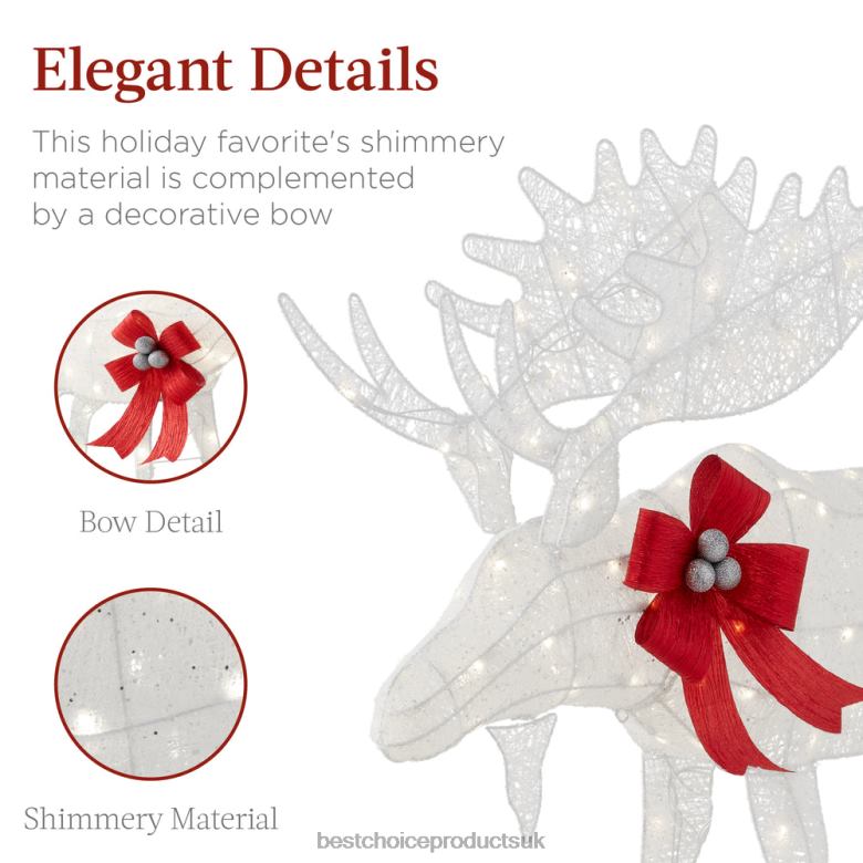 Seasonal Best Choice Products2-Piece Moose Family Lighted Outdoor Christmas Decoration Set w/ LED Lights N62R71 White