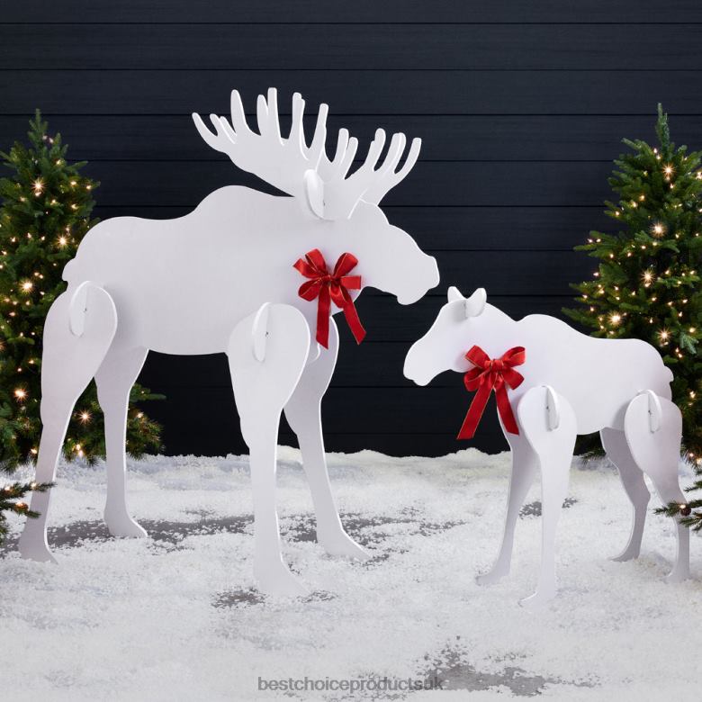 Seasonal Best Choice Products2-Piece Moose Family Silhouette Set Holiday Yard Decoration w/ Stakes N62R172 White